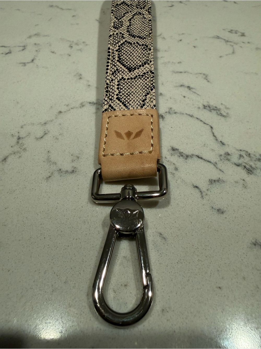 Consuela Snake-Print Key & Card Holder Strap in Beige and Black